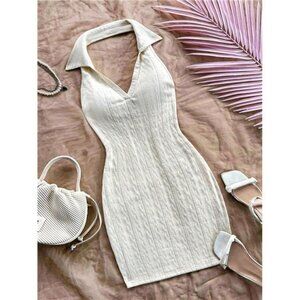 Soleia Casual Vacation Rib-Knit Fabric Scoop Neck Backless Dress For